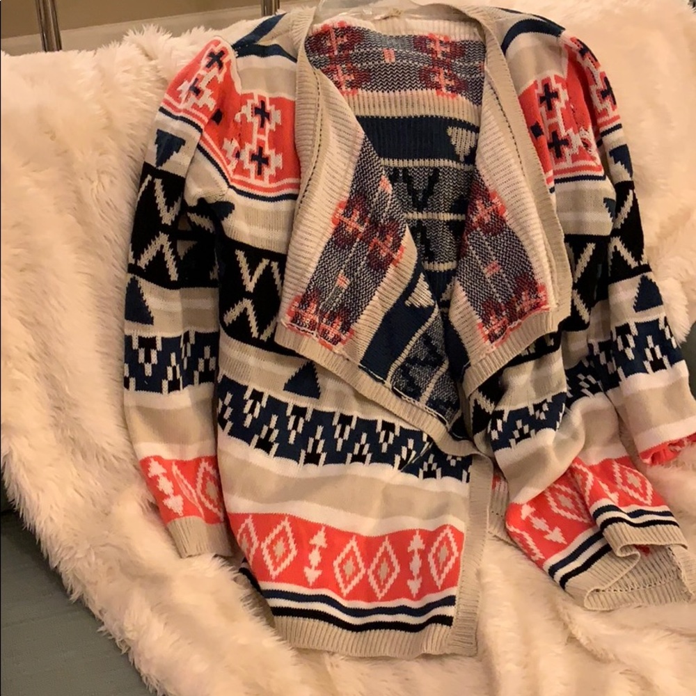 Pink, Blue and Tan Aztec Print Cardigan/Sweater